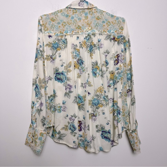 Free People Hold On To Me Printed Blouse Spring Floral Relaxed Ivory Combo M - Picture 11 of 16